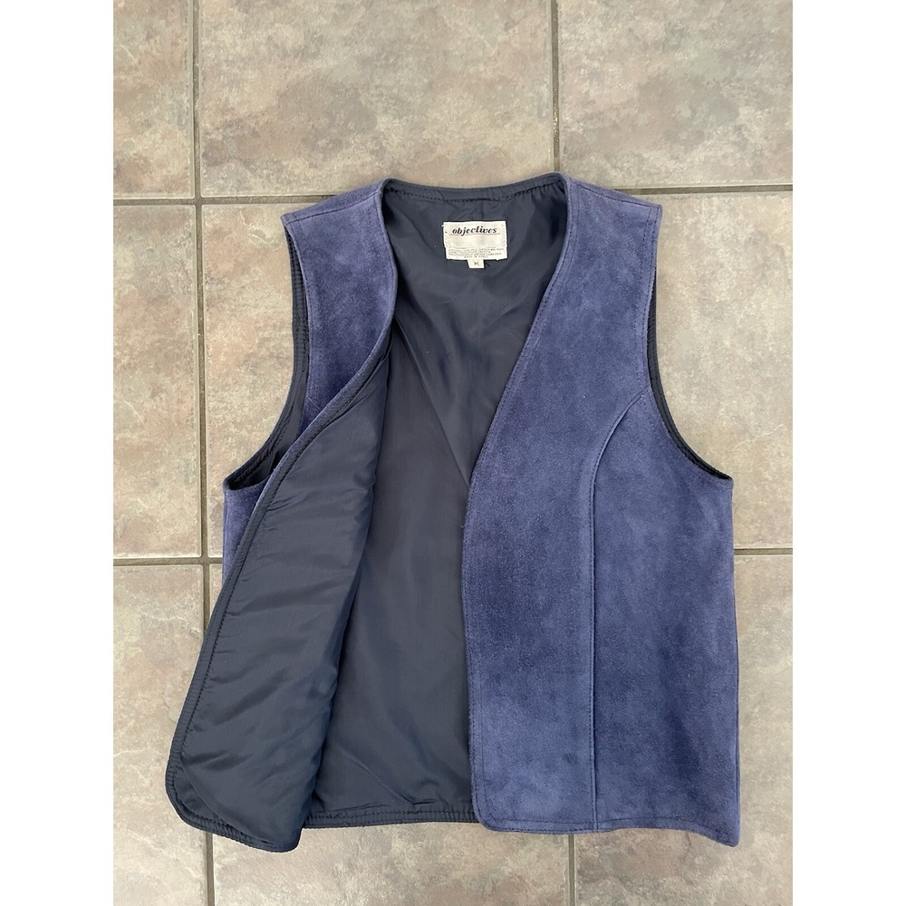 Vtg Blue Suede Women's Vest Size Medium Objectives Boho Retro Cottagecore - Picture 6 of 6